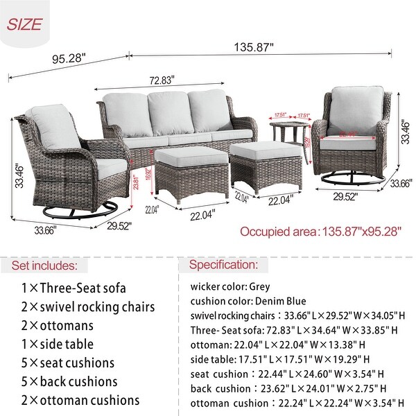 OVIOS 6piece Rattan Wicker Patio Furniture Set Swivel Gliding Chair Set
