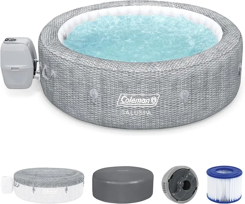 SaluSpa Sicily Inflatable Hot Tub – 7-Person Round Outdoor Spa with 180 AirJets & Insulated Cover, Gray