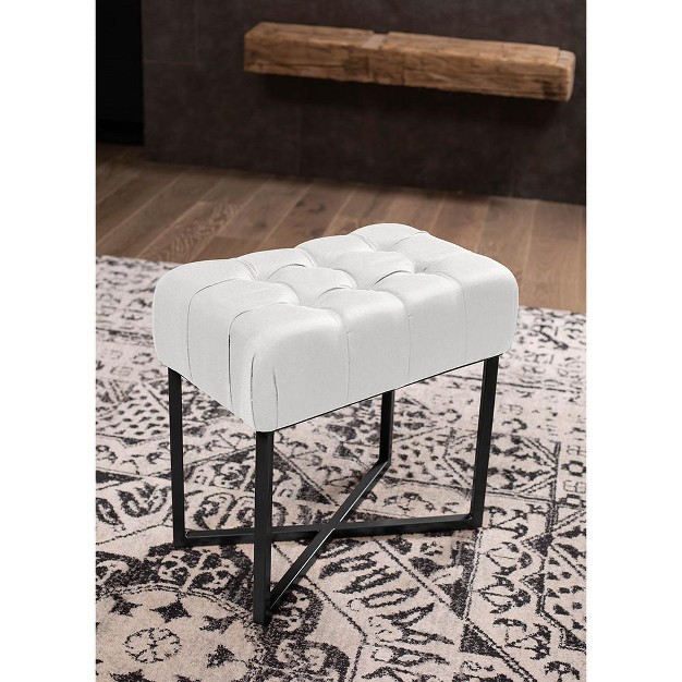 Birdrock Home Rectangular Tufted Cream Foot Stool Ottoman With Black Legs