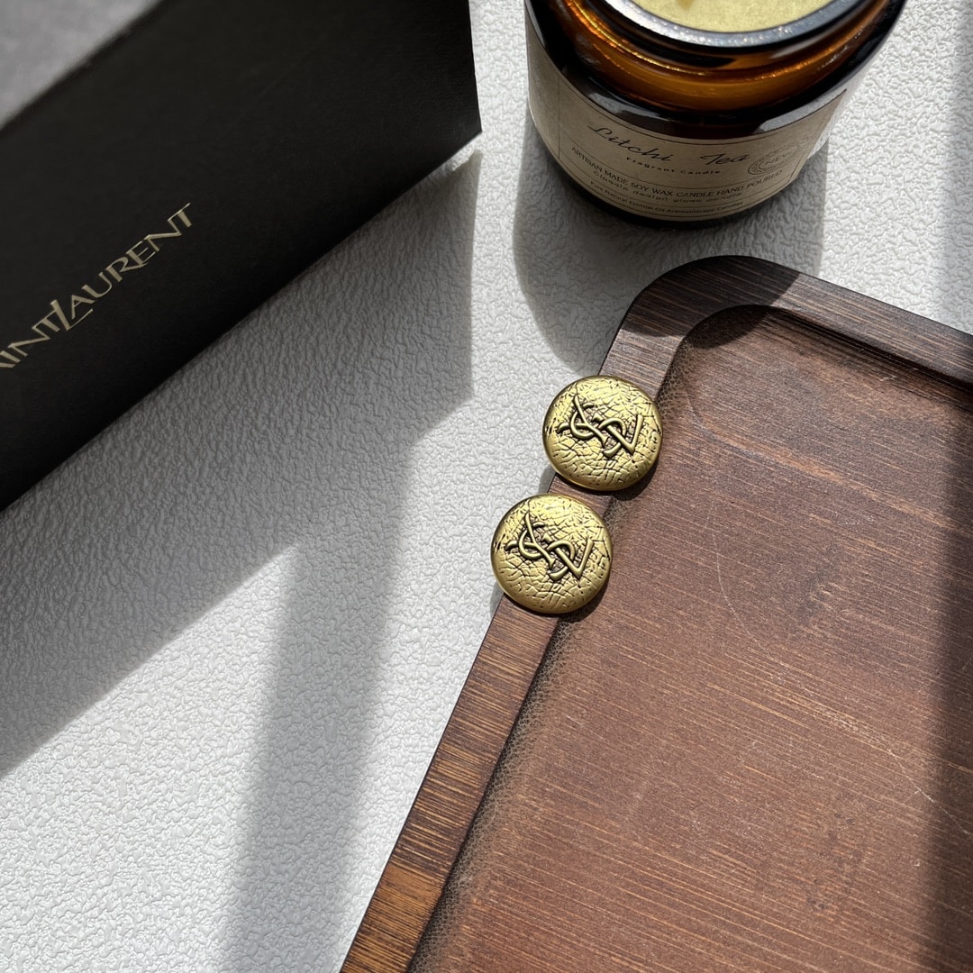 Saint Laurent Ysl Round Earrings Gold