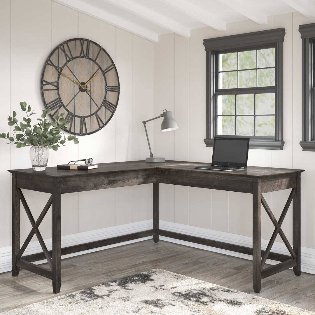 Bush Furniture Key West 60W L Shaped Desk, Cape Cod Gray