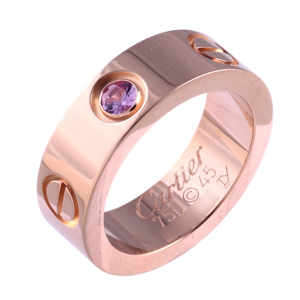 Cartier Love Pink Sapphire Ring 18K Rose Gold B4064400