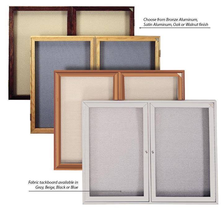 Ghent Pn23660f-93 36 in. x 60 in. 2-Door Walnut Wood Frame Enclosed Fabric Tackboard - Blue