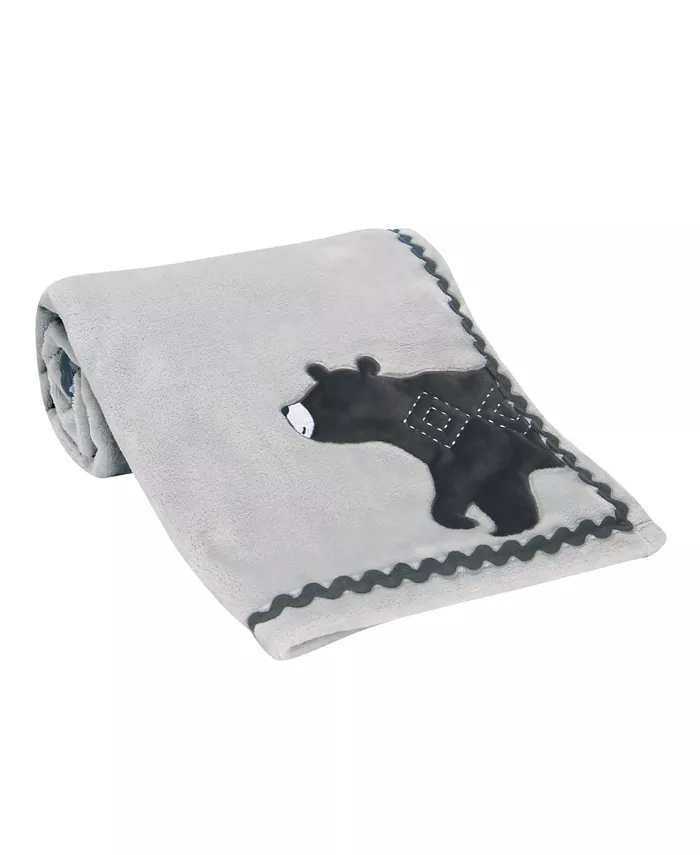 Lambs and Ivy Woodland Forest Gray Fleece Bear Nursery Baby Blanket