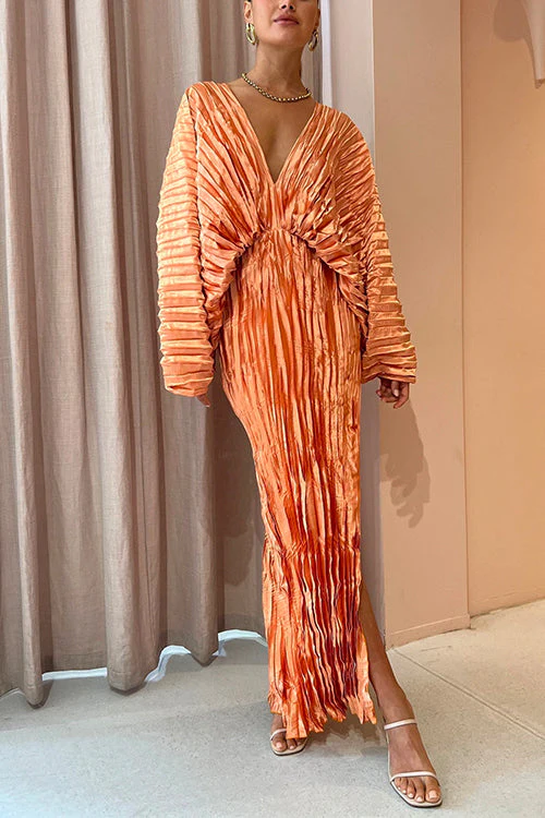 Elegant V-Neck Maxi Dress | Slit & Bishop SleevesClistos