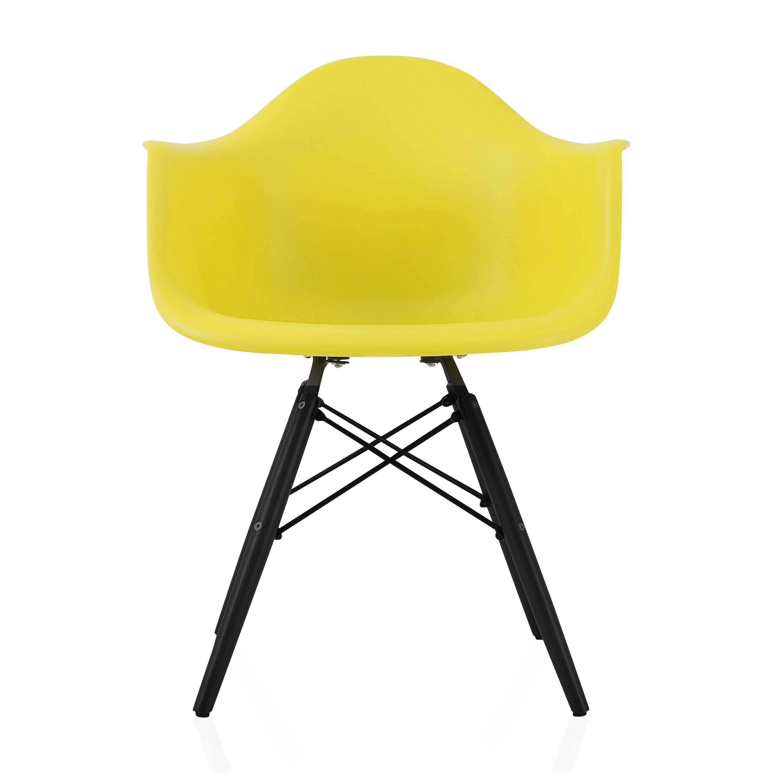 CozyBlock Scandinavian Light Yellow Molded Plastic Dining Arm Chair with Black Wood Eiffel Legs