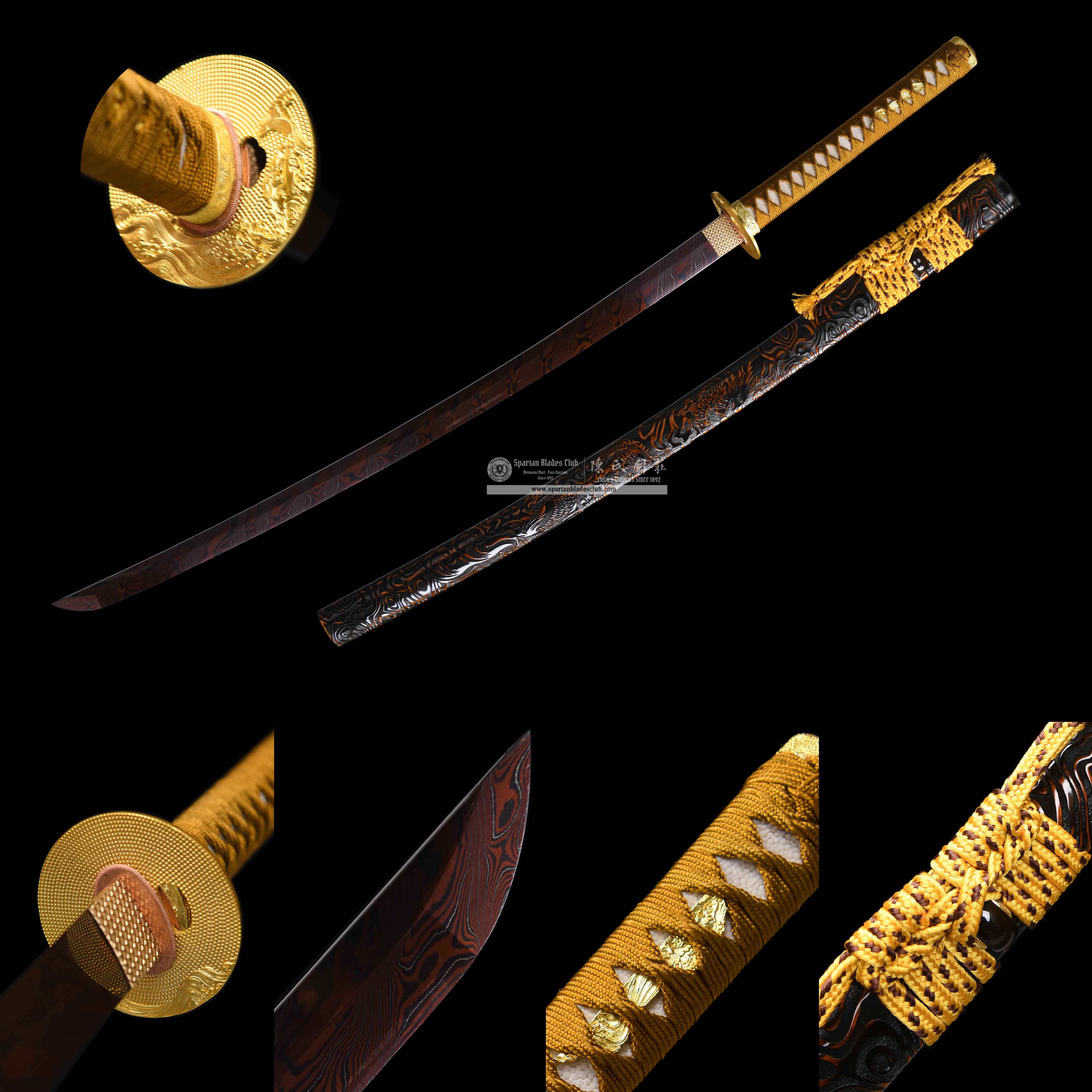 HY153 | Ryūkin Mon'en | Katana | carbon steel | Red&Golden | Battle-Ready | Full-tang | Spartan Blades Club | CHEN'S SWORDS 1892 - Spartan Blades Club - 陳氏劍莊1892