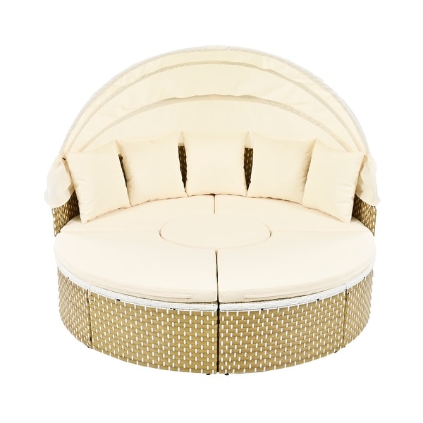 Patio Furniture Sectional Sofa Set Daybed with Retractable Canopy