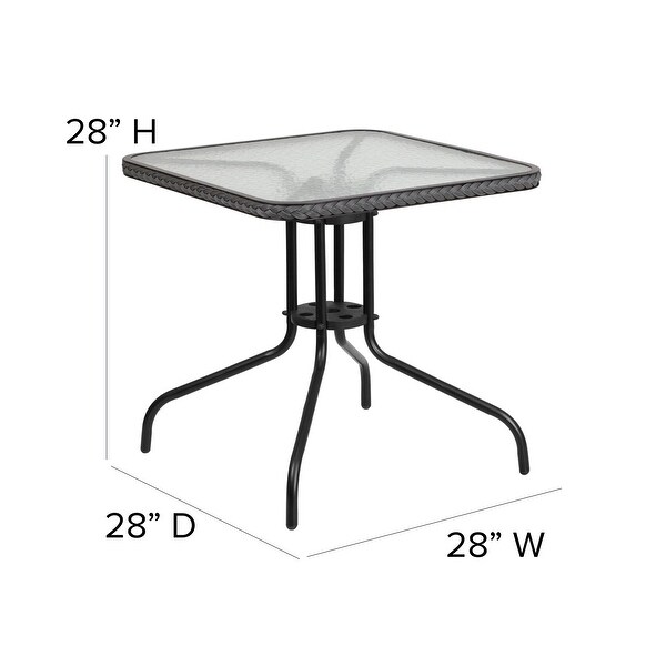 28'' Square Tempered Glass Metal Table with Rattan Edging