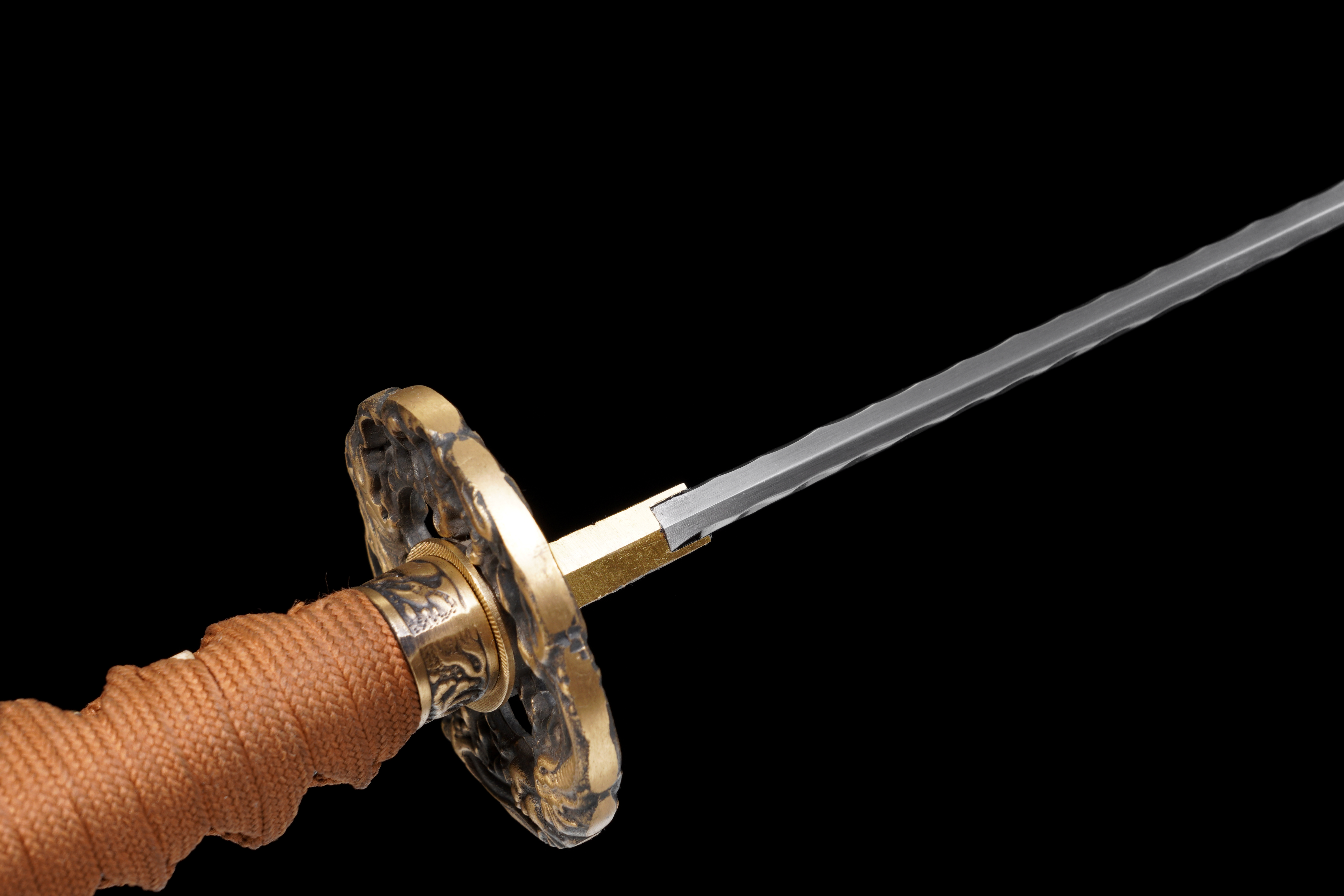 Handmade Katana Damascus Steel Night Rain Golden Dragon Full Tang