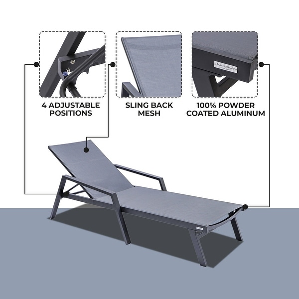 Aluminum Beach Pool Sun Lounge Chair Sling Mesh Fabric With Arms,Stackable Chaise Lounger (Set of 2)