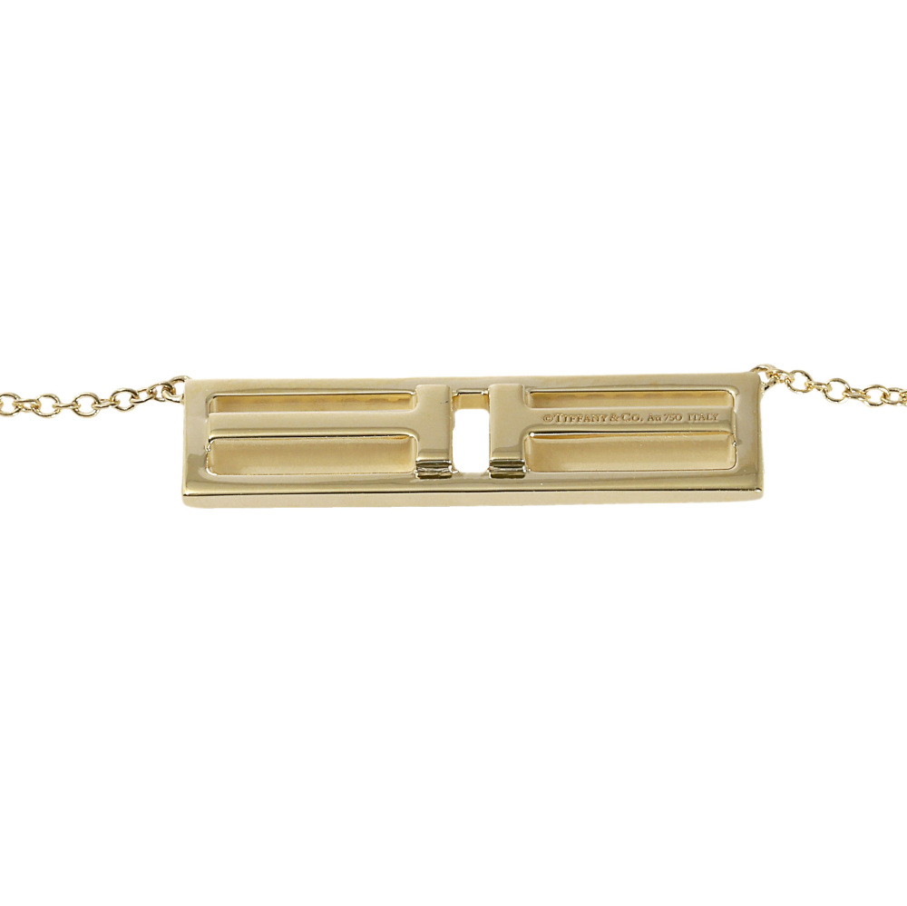 Tiffany & Co. Tiffany T Two Open Vertical Bar Necklace 18K Yellow Gold Diamond