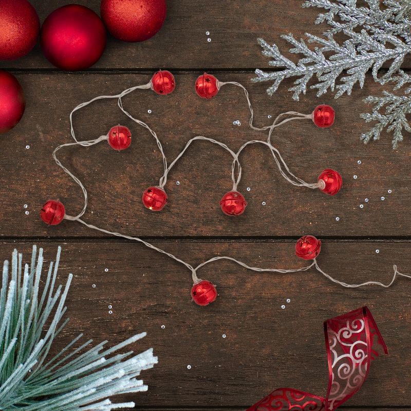 Northlight LED Red Jingle Bells Christmas Light Set - Warm White - 4.5' Clear Wire - 10pcs