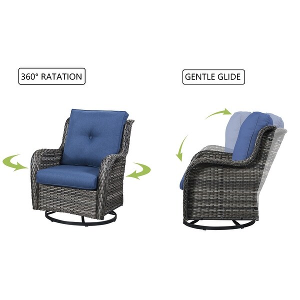 3Piece Rattan Wicker Rocking Swivel Chair Set with Table