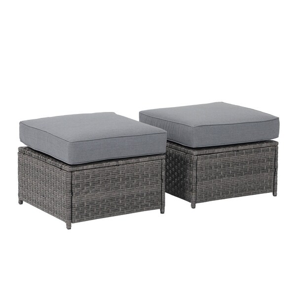 Patio 2 pieces Wicker Cushioned Ottoman