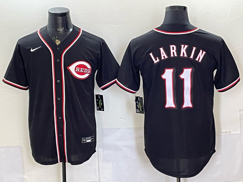 Men's Cincinnati Reds Barry Larkin #11 Fashion Replica Black Out Jersey