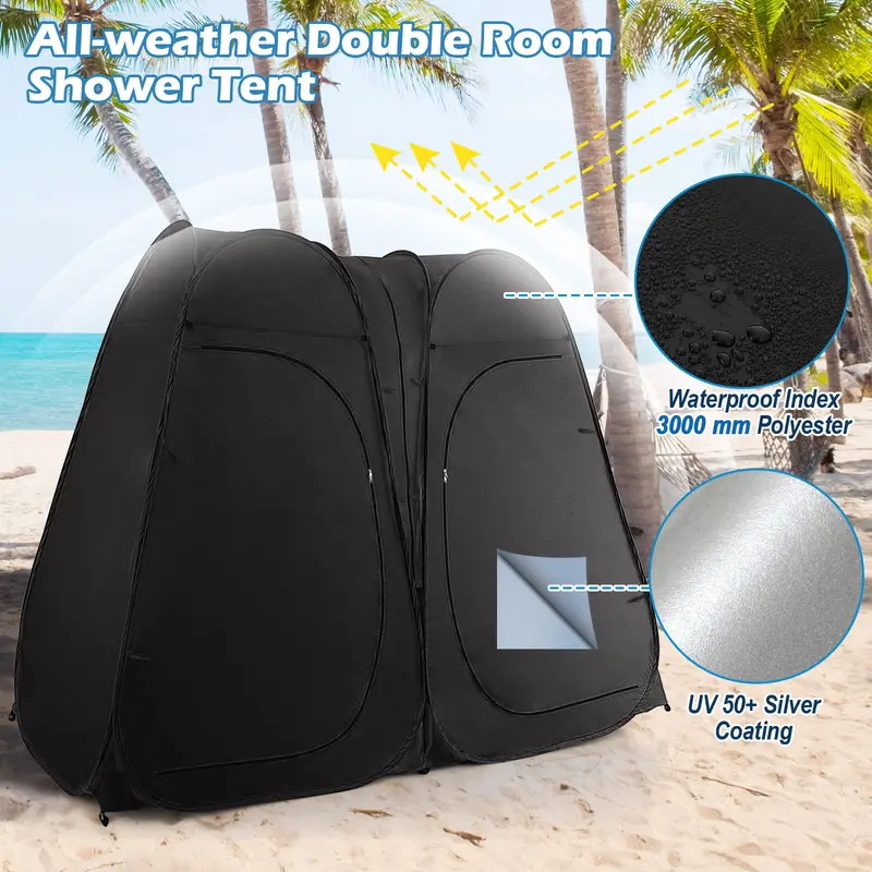 Two-Room Pop-Up Shower Tent – 7.5 ft Changing Enclosure with Stakes & Carry Bag