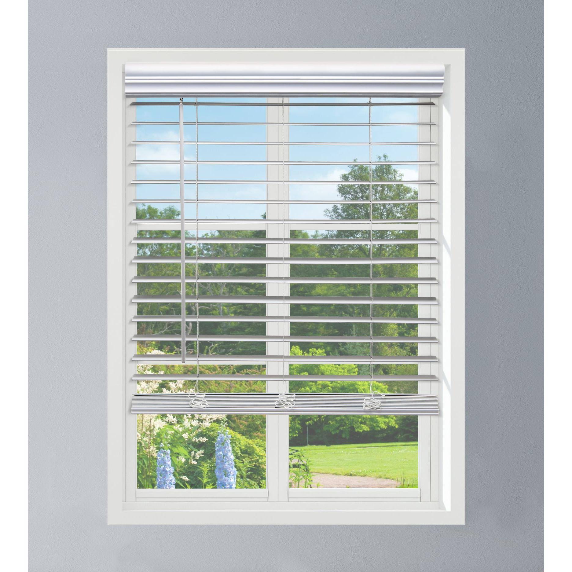 Linen Avenue Custom Cordless Flush Inside Mount Faux Wood Blinds, 62.5 W x 72 H, White