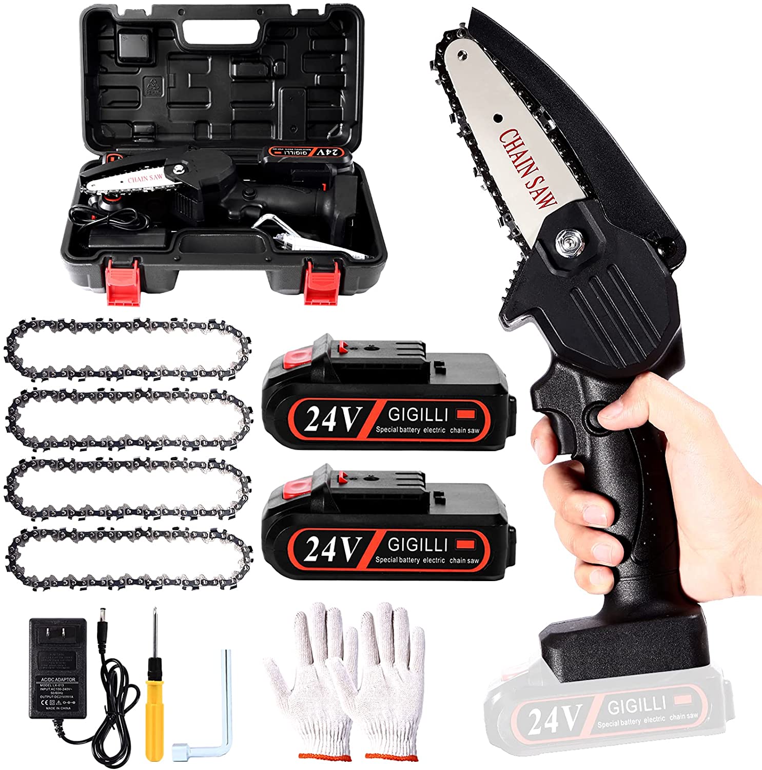 Woosir Upgraded 24V Mini Chainsaw With 2 Batteries 2 Chain