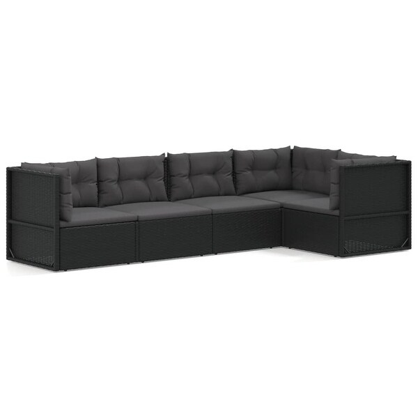 vidaXL 4 Piece Patio Lounge Set with Cushions Black Poly Rattan