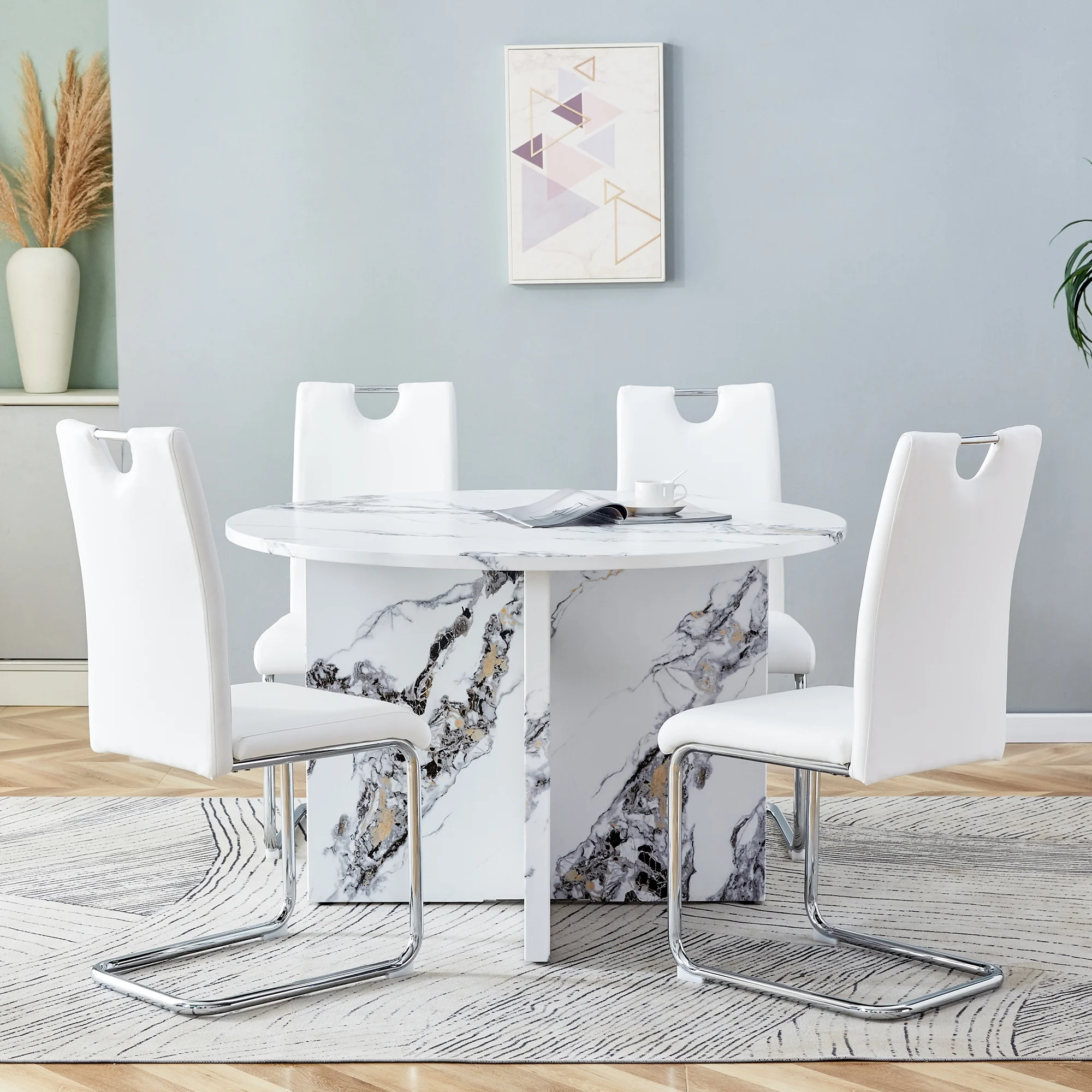 CoSoTower 5 Piece Round Dining Table Set, 47 Inch Modern Kitchen Table Small Dinner Table MDF Kitchen Dinning Table for Dining Room Kitchen, Living Room