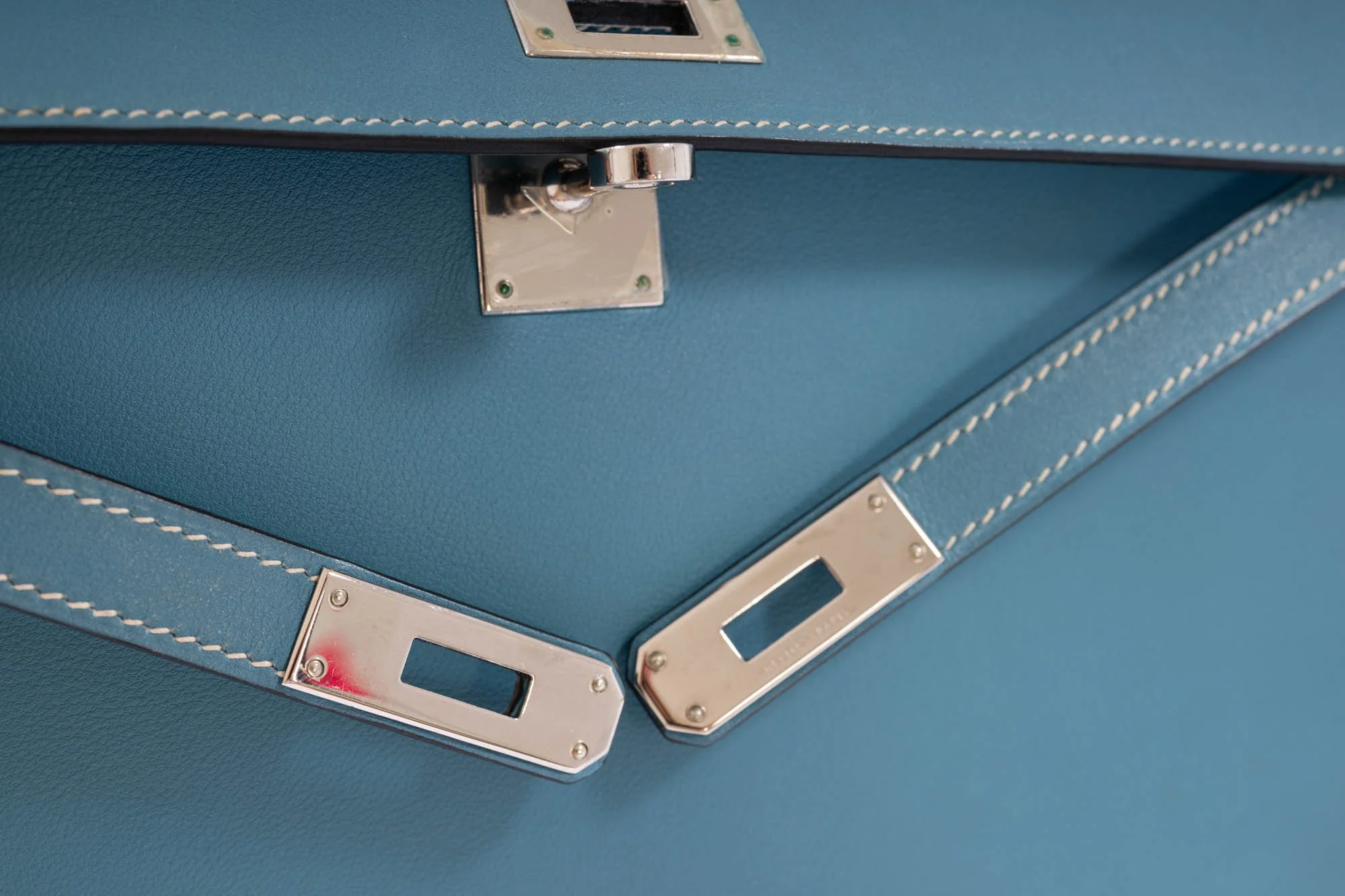 Hermès Kelly Longue Bleu Jean Evergrain Palladium Hardware