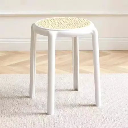 Nordic rattan stool household stackable round stool small apartment bench living room macaron color stool