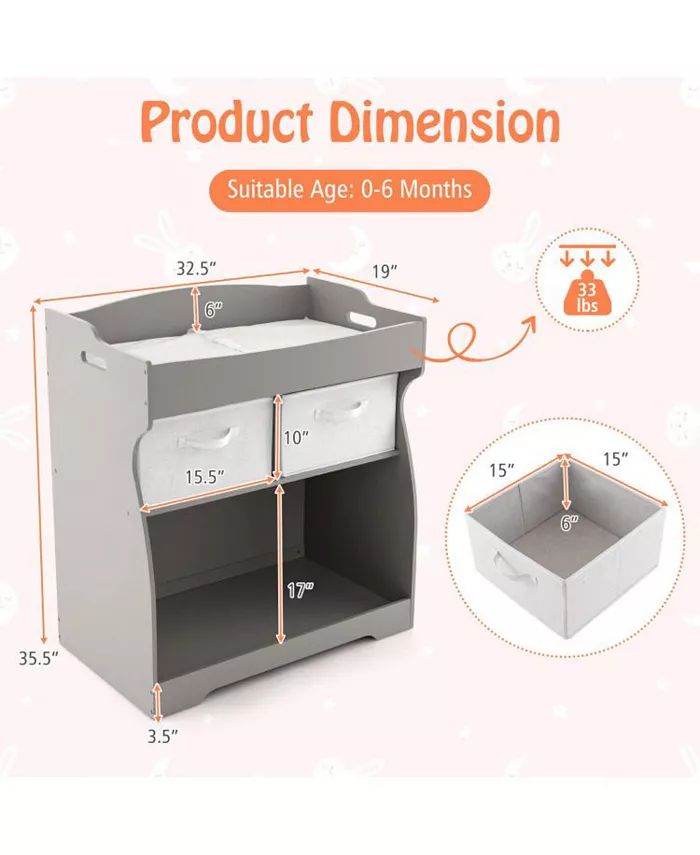 Slickblue Baby Changing Table with 2 Drawers and Large Storage Bin-Grey