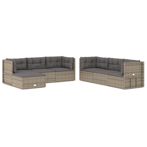 vidaXL 7 Piece Patio Lounge Set with Cushions Gray Poly Rattan