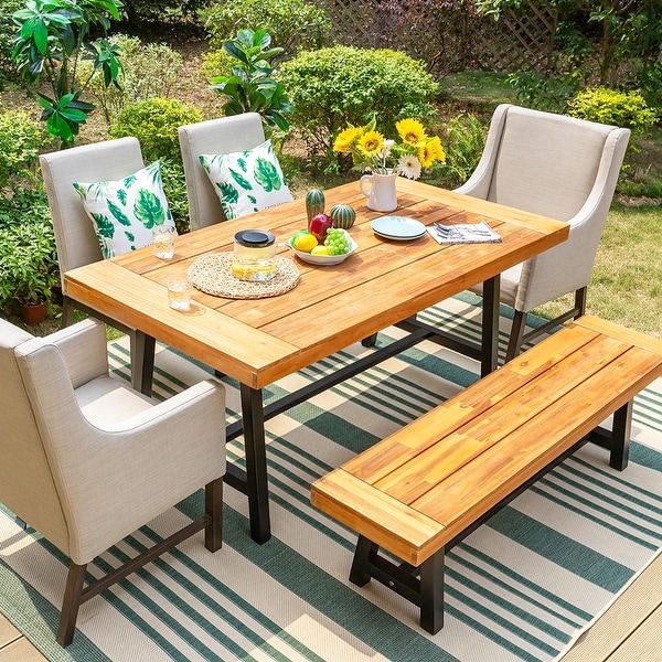 2Piece Patio Wooden Dining Set,1 Wooden Table and 1 Wooden Bench