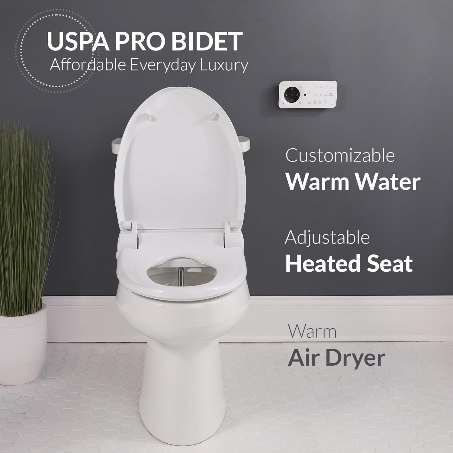 Elongated Electric Bidet Toilet Seat with Warm Water & Dryer, Wireless Remote Bidet