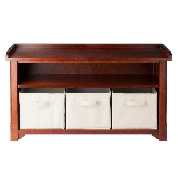 Verona Storage Bench With 3 Foldable Color Fabric Baskets Walnut Winsome