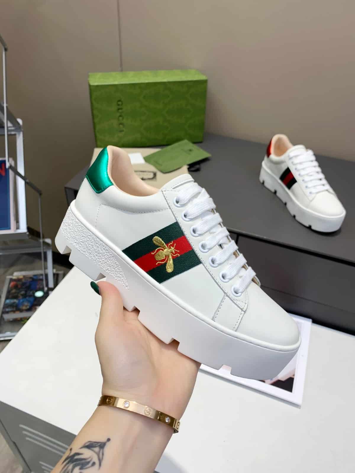 Gucci Ace Embroidered Platform Sneaker ?White 577573 Dope0 9064