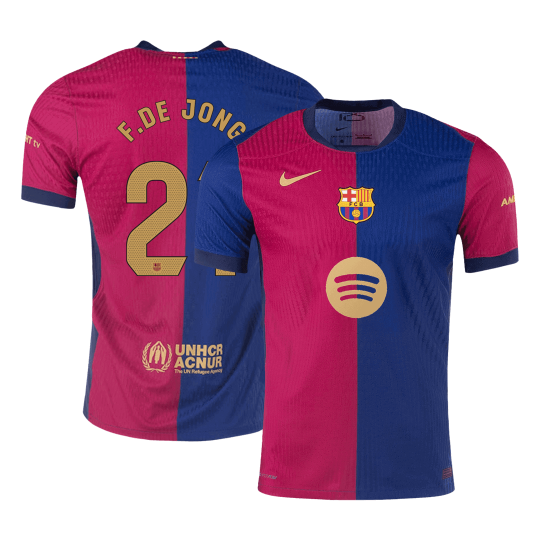 F.DE JONG #21 Barcelona Home Player Version Jersey - Spotify Logo Without Text