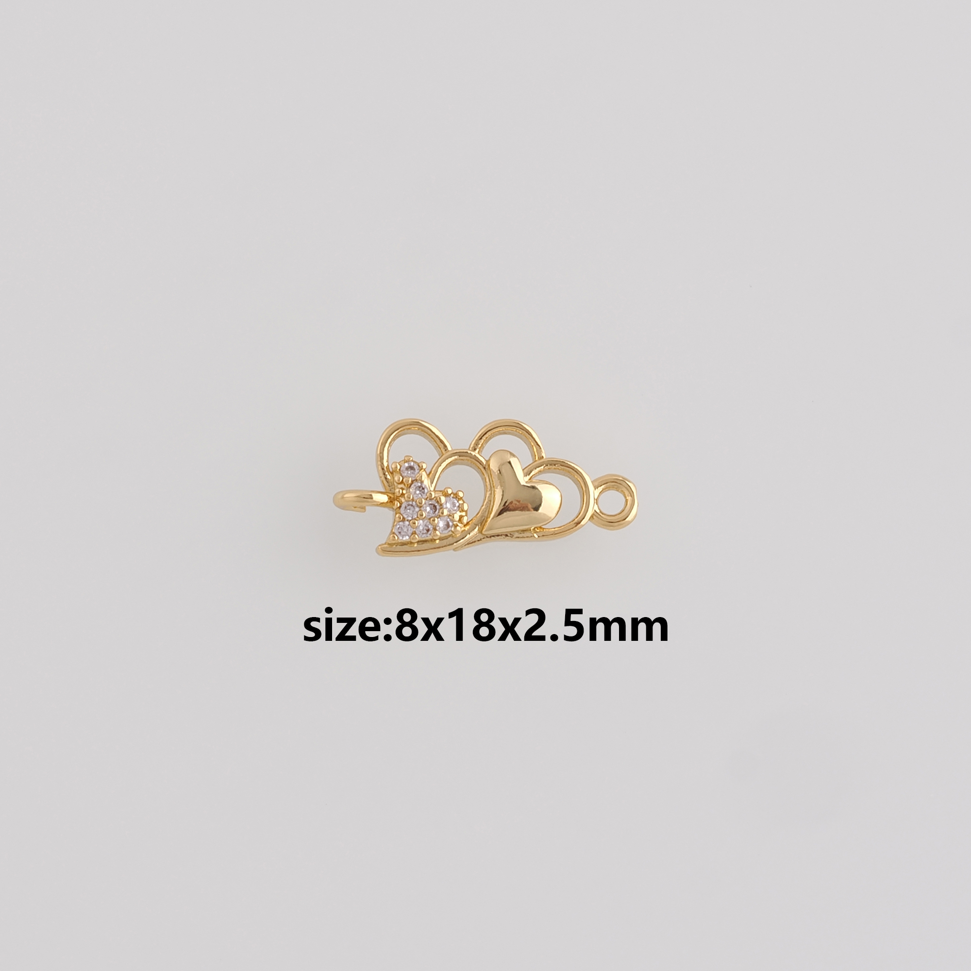 18K Gold Filled Heart Connector,CZ Micro Pave Heart Charm Necklace Bracelet for DIY Jewelry Making Supply