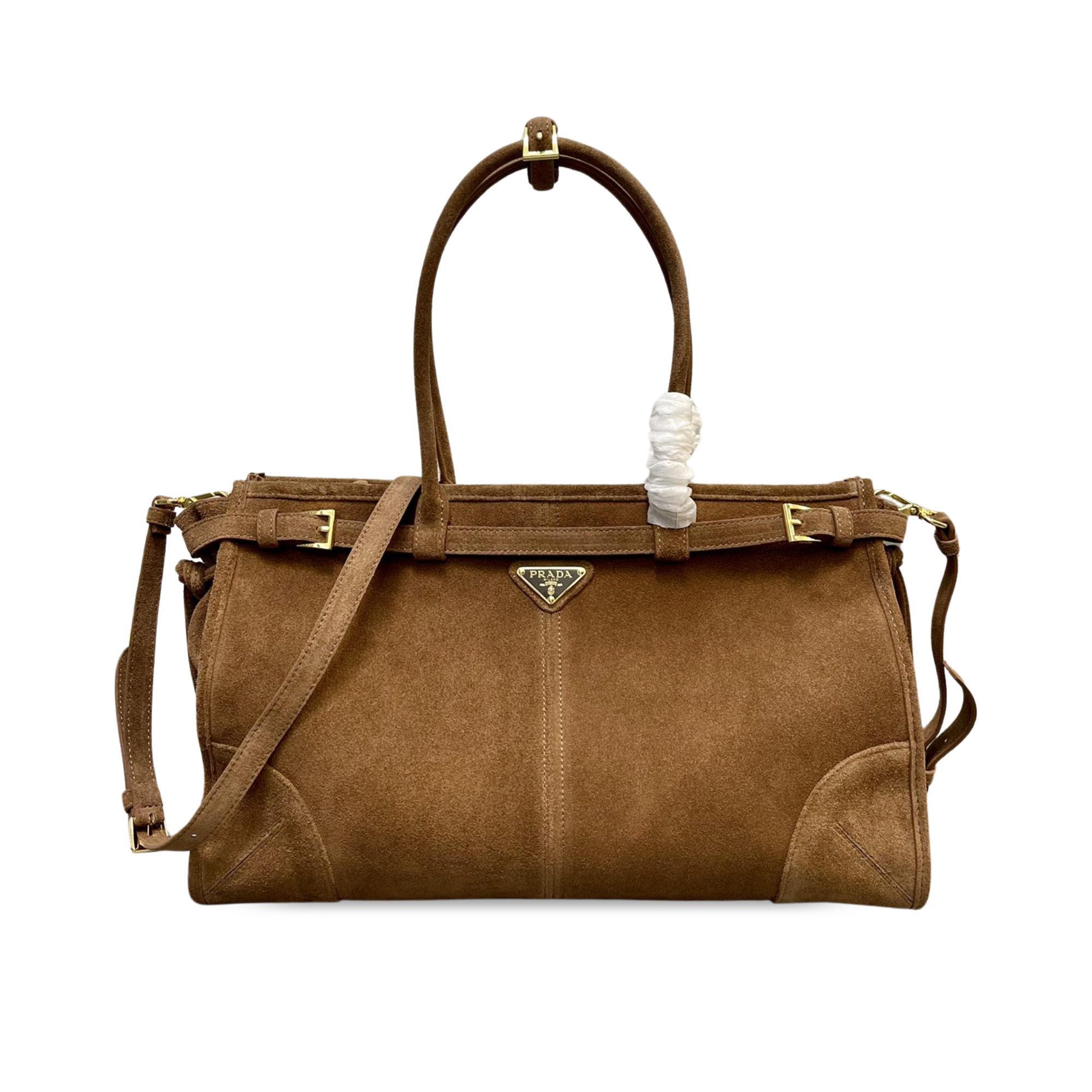 Prada Bonnie Large Suede Handbag Cocoa Brown 38cm
