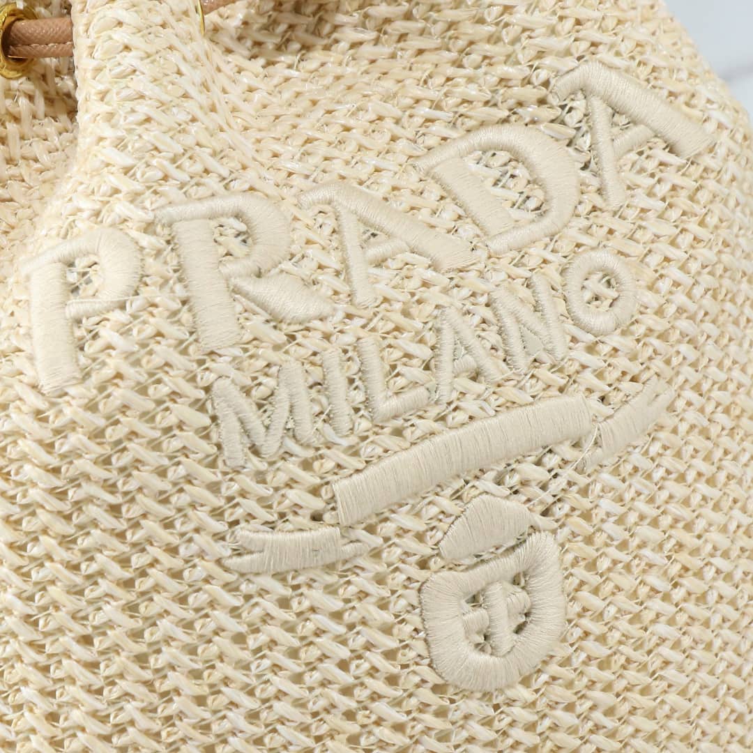 Prada Crochet And Leather Bucket Bag Natural 24Cm