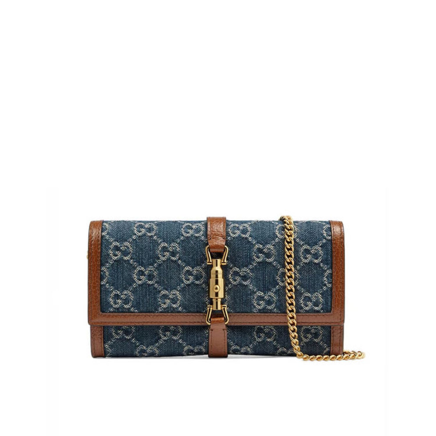 Gucci Jackie 1961 Chain Wallet in Blue Denim 19cm