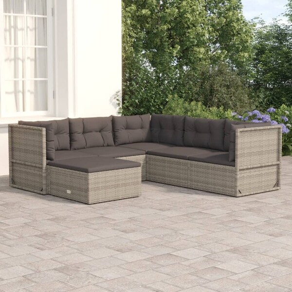 vidaXL 5 Piece Patio Lounge Set with Cushions Gray Poly Rattan