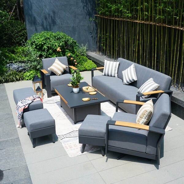 7Piece Patio Acrylic Sponge Sofa and Chair Set with Table and Bench