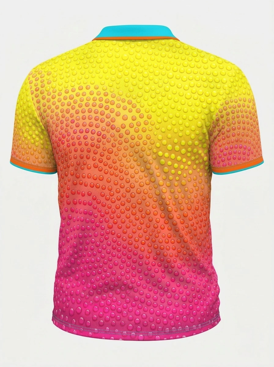 Moisture Wicking Golf Polo 3D Yellow Pink Gradient Dot Button Short Sleeve Golf Polo Shirt