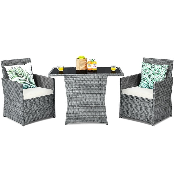 Costway 3PCS Patio Rattan Furniture Set Cushioned Sofa Armrest Garden