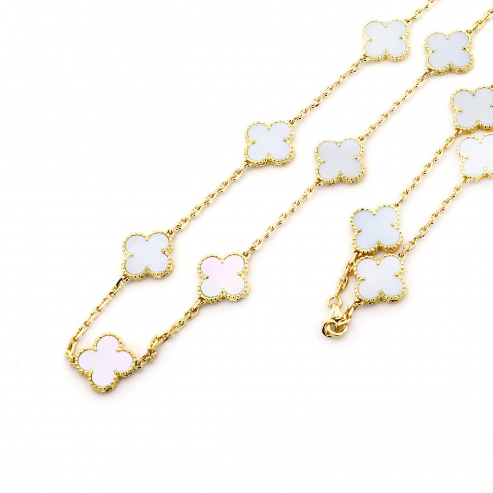 Van Cleef & Arpels Vintage Alhambra 20P Necklace 18K Yellow Gold Shell