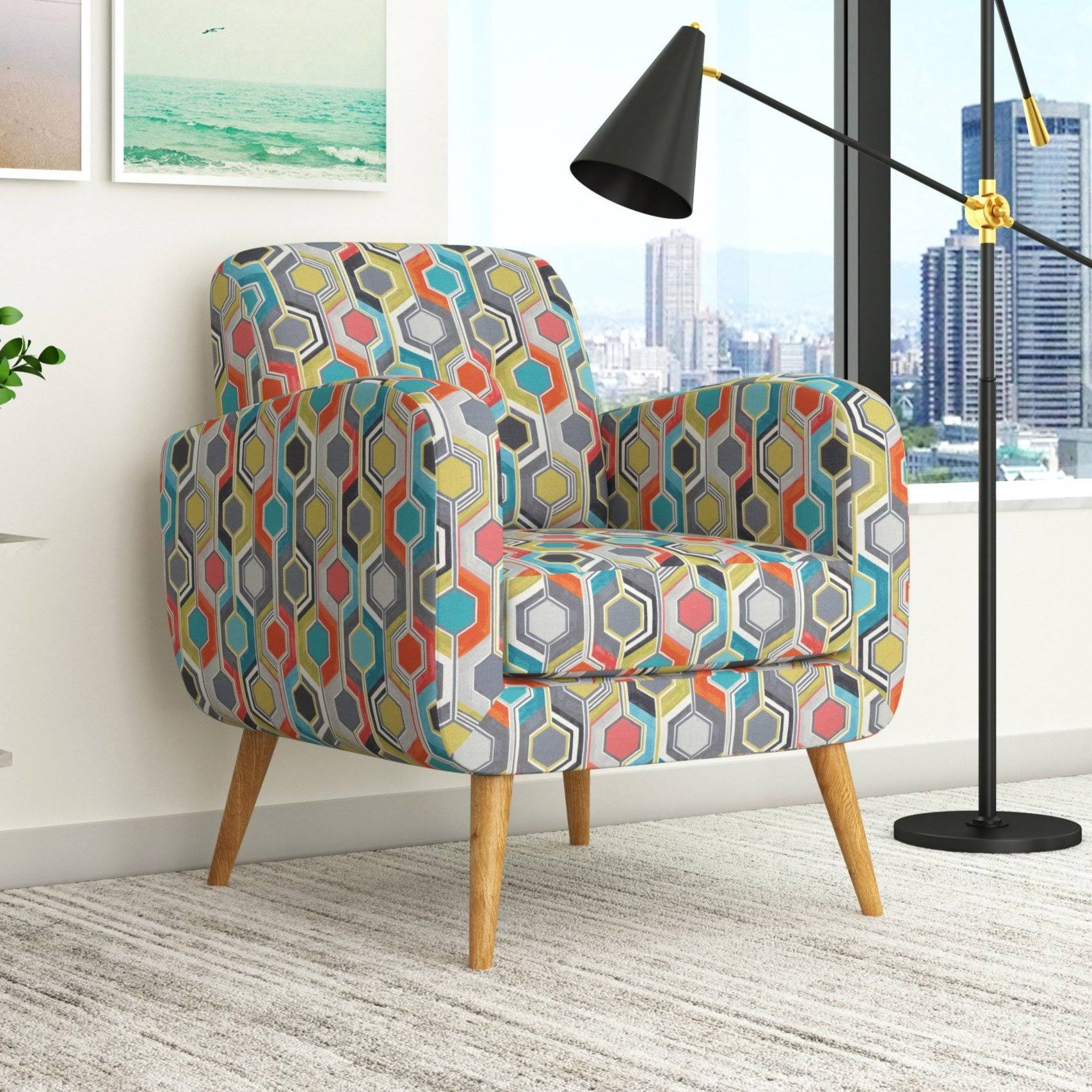 Domesis Kremmling Mid-Century Modern Armchair Peacock Blue Linen