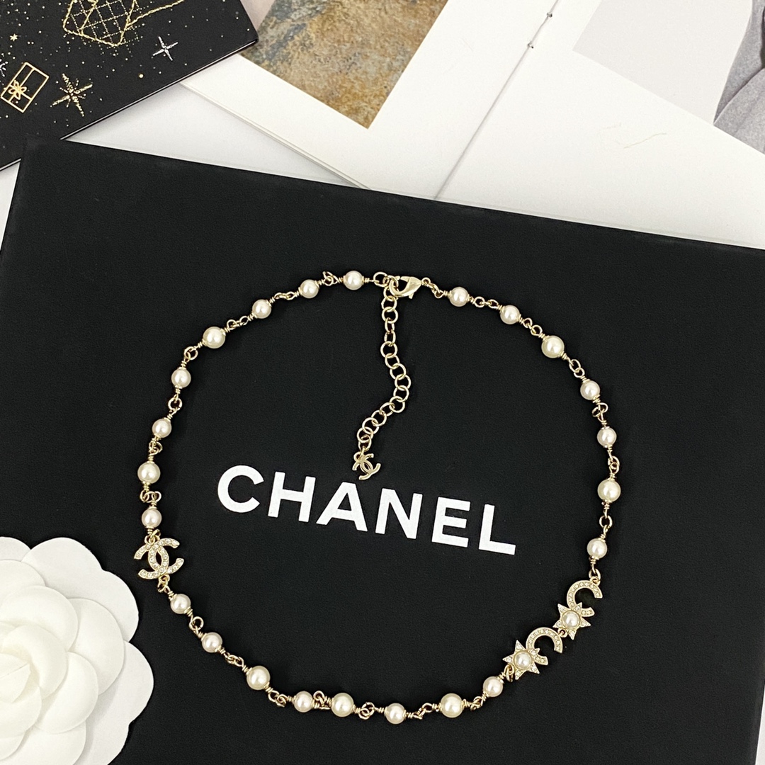 Chanel Double C Star Pearl Necklace - cnluxepick