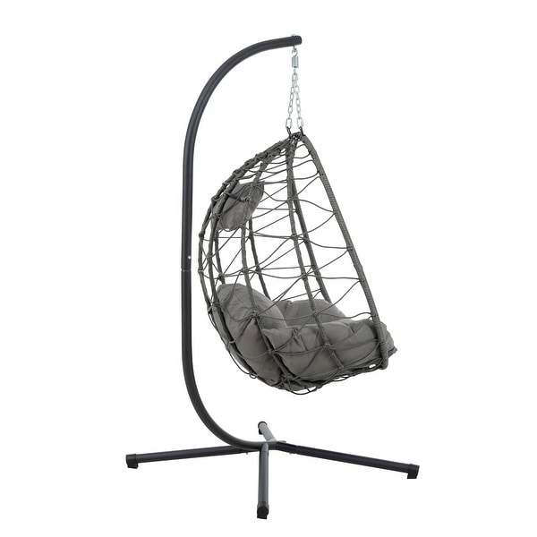 Patio Wicker Hanging Egg Chair Hanging Basket Chair Swing Chair with Stand