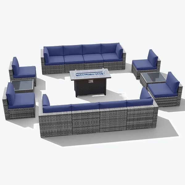 15 Piece Wicker Set Patio Sofa Furniture with Fire Pit And Table