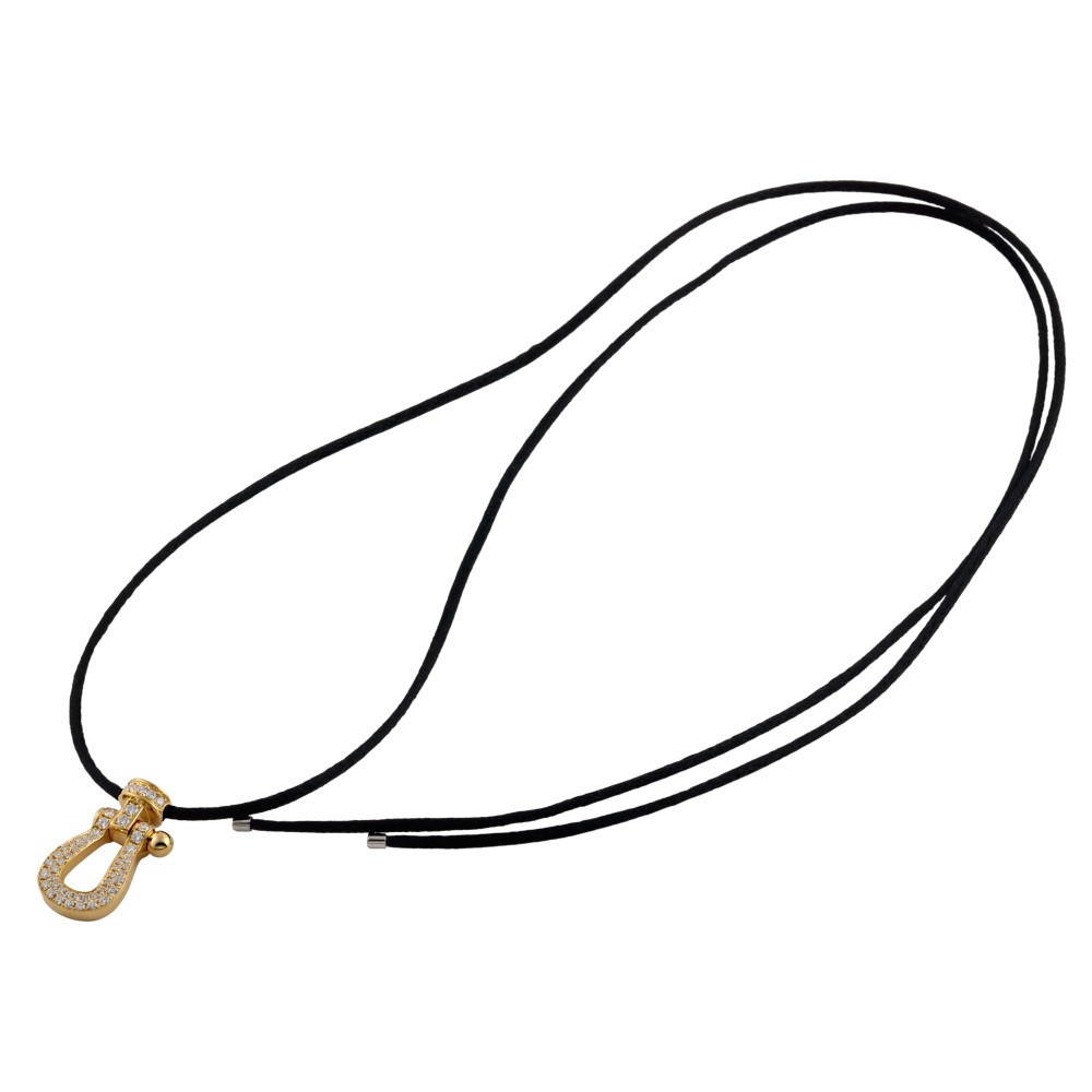 FRED Force 10 Lm Full Diamond Black Satin Cord Necklace 18K Yellow Gold 3B0209