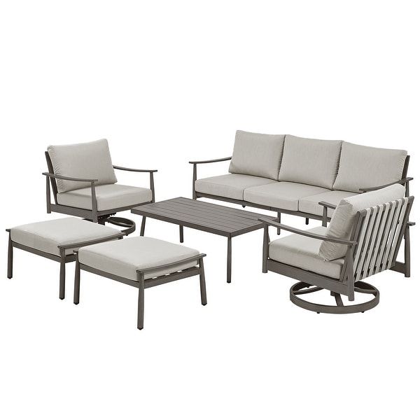 6Person Aluminum Patio Conversation Set with 2 Swivel Chairs,3Seat Outdoor Couch and Coffee Table