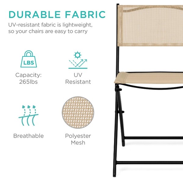 3Piece Patio Bistro Dining Furniture Set w/Textured Glass Tabletop,2 Folding Chairs,Steel Frame,Polyester Fabric